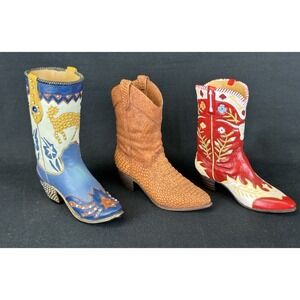 Lot Of 3 Nostalgia Western Boots Just The Right Shoe Blue Brown  Red Collectible